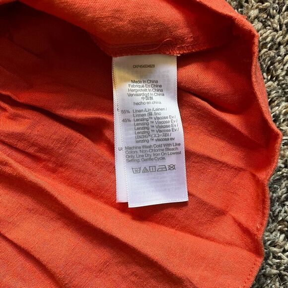 Madewell Top Women's 2XS Linen Orange V-Neck Flared Hem XXS Casual Preppy - Picture 6 of 7